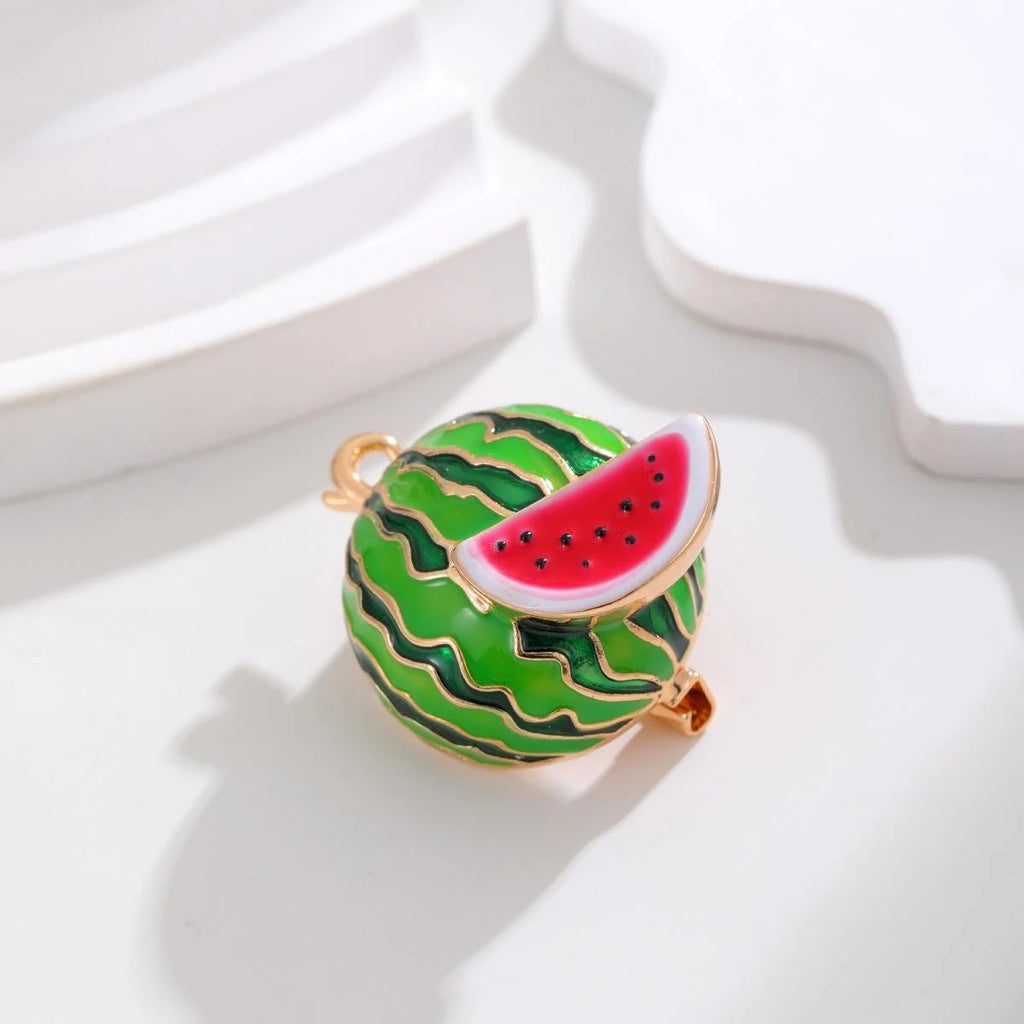 Cute Enamel Alloy Round Watermelon Slice Brooch For Women, Fruit Lapel Pin Corsage Suit Accessory Gift