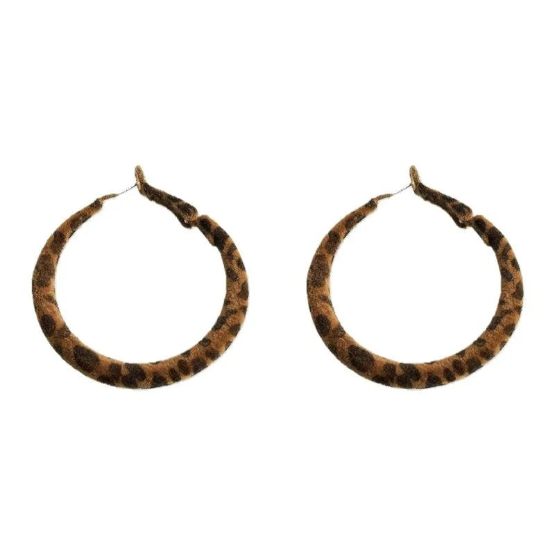 Leopard Print Flocked Geometric Drop Earrings Round Square Statement Jewelry
