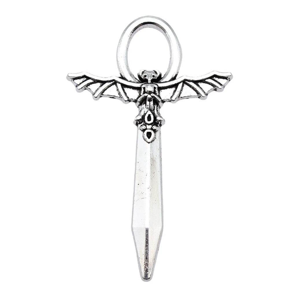 50x31mm 3.4g Antique Silver Zinc Alloy Gothic Bat Long Sword Cross Charm Pendant for DIY Jewelry