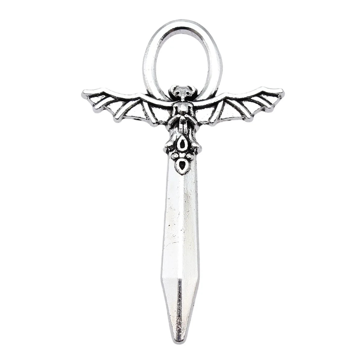 50x31mm 3.4g Antique Silver Zinc Alloy Gothic Bat Long Sword Cross Charm Pendant for DIY Jewelry
