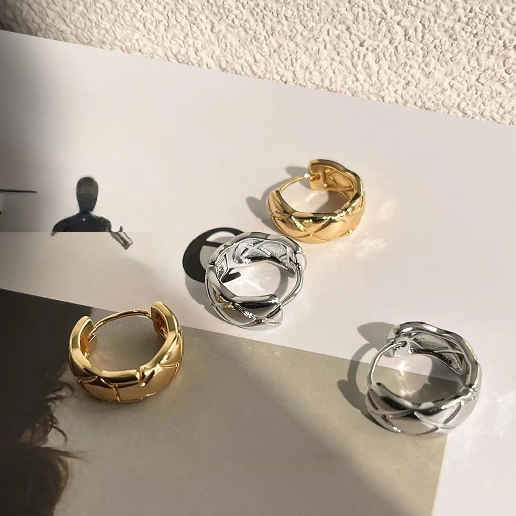 14K Gold Plated Copper Geometric Round Stud Earrings Minimalist Commuter Fashion