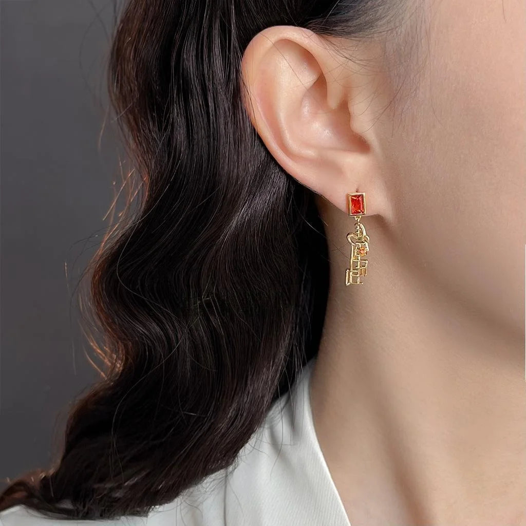 Light Luxury Geometric Chinese Character Zircon Eco Copper Silver Plated Drop Earrings