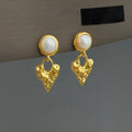 18K Gold Plated Lava Texture Heart Freshwater Pearl French Vintage Drop Earrings