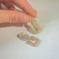 18K Gold Plated Copper Zircon Geometric Rectangle Clip On Drop Earrings