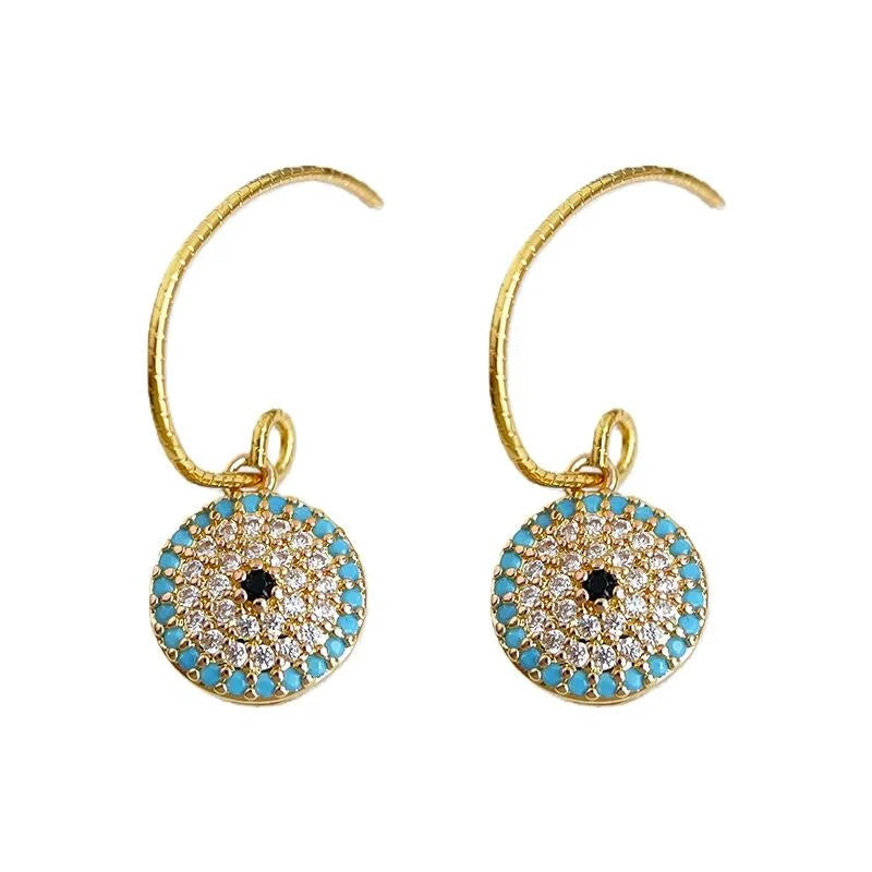 French Style Full Zircon Inlaid Copper Geometric Floral Drop Earrings For Daily Commute