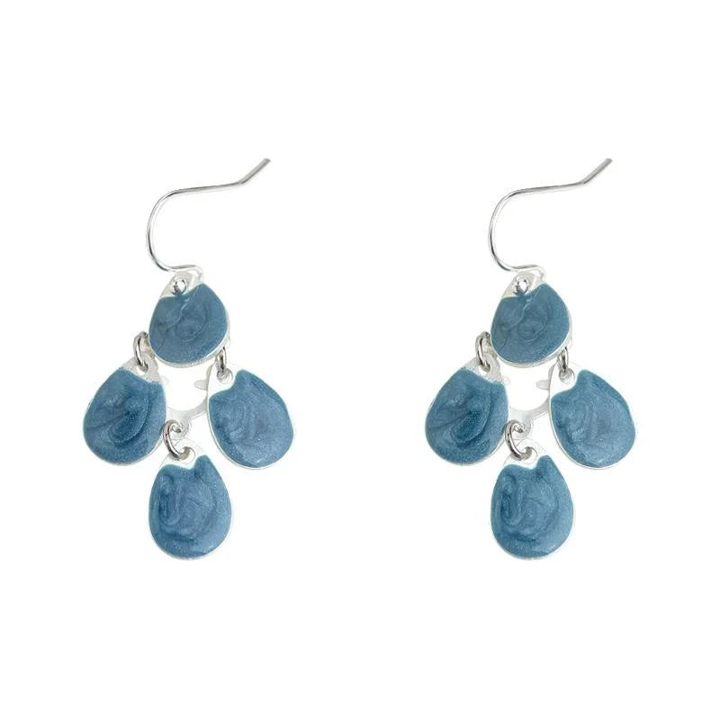 Vacation Style Blue Tassel Waterdrop Copper Drop Earrings, Ethnic Geometric Long Dangle Jewelry