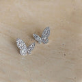 Sparkling Butterfly Glass Rhinestone Copper Stud Earrings Silver Plated Fresh Sweet Jewelry