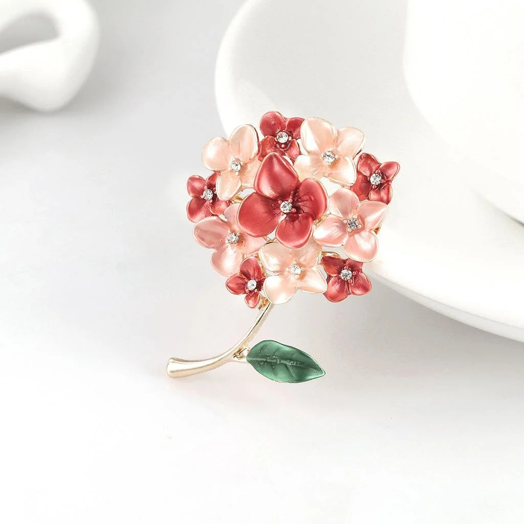 Elegant Enamel Flower Bouquet Brooch With Rhinestone Centers, Gold Alloy Lapel Pin Corsage Gift