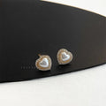 French Hepburn Style Micro Pave Zircon Heart Stud Earrings Copper Light Luxury Jewelry