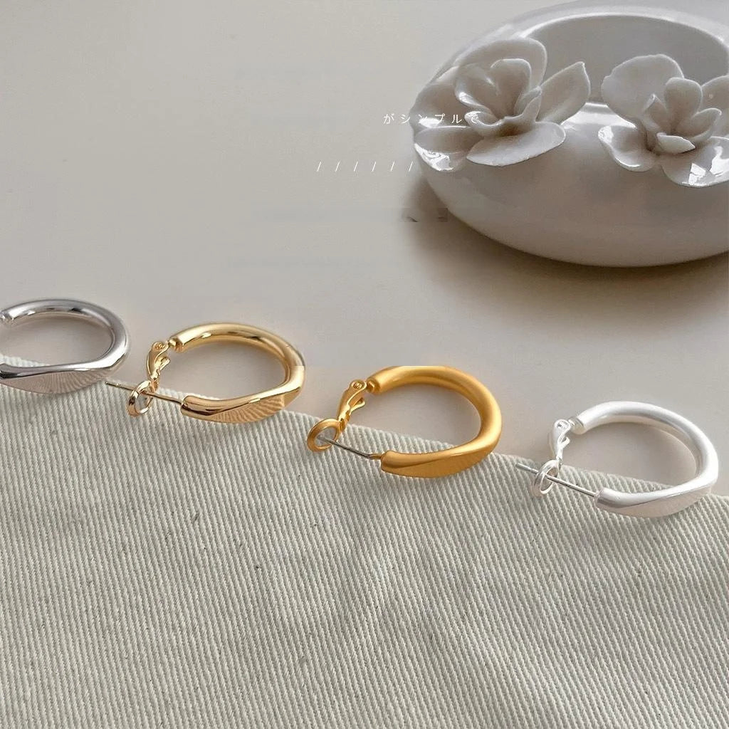 Premium Minimalist Copper Hoop Earrings Glossy Matte Geometric Korean French Style For Women