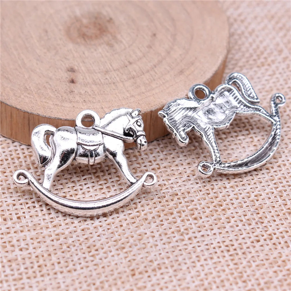 30x23mm 3.91g Antique Silver Zinc Alloy Rocking Horse Charm Pendant for DIY Necklace Bracelet Jewelry