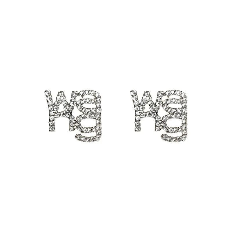 Rhinestone Letter Stud Earrings Silver Plated Post Sweet Cool Minimalist Fashion Jewelry