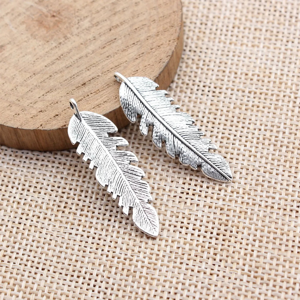 37x11mm 1.5g Antique Silver Zinc Alloy Feather Charm Pendant for DIY Necklace Jewelry Making