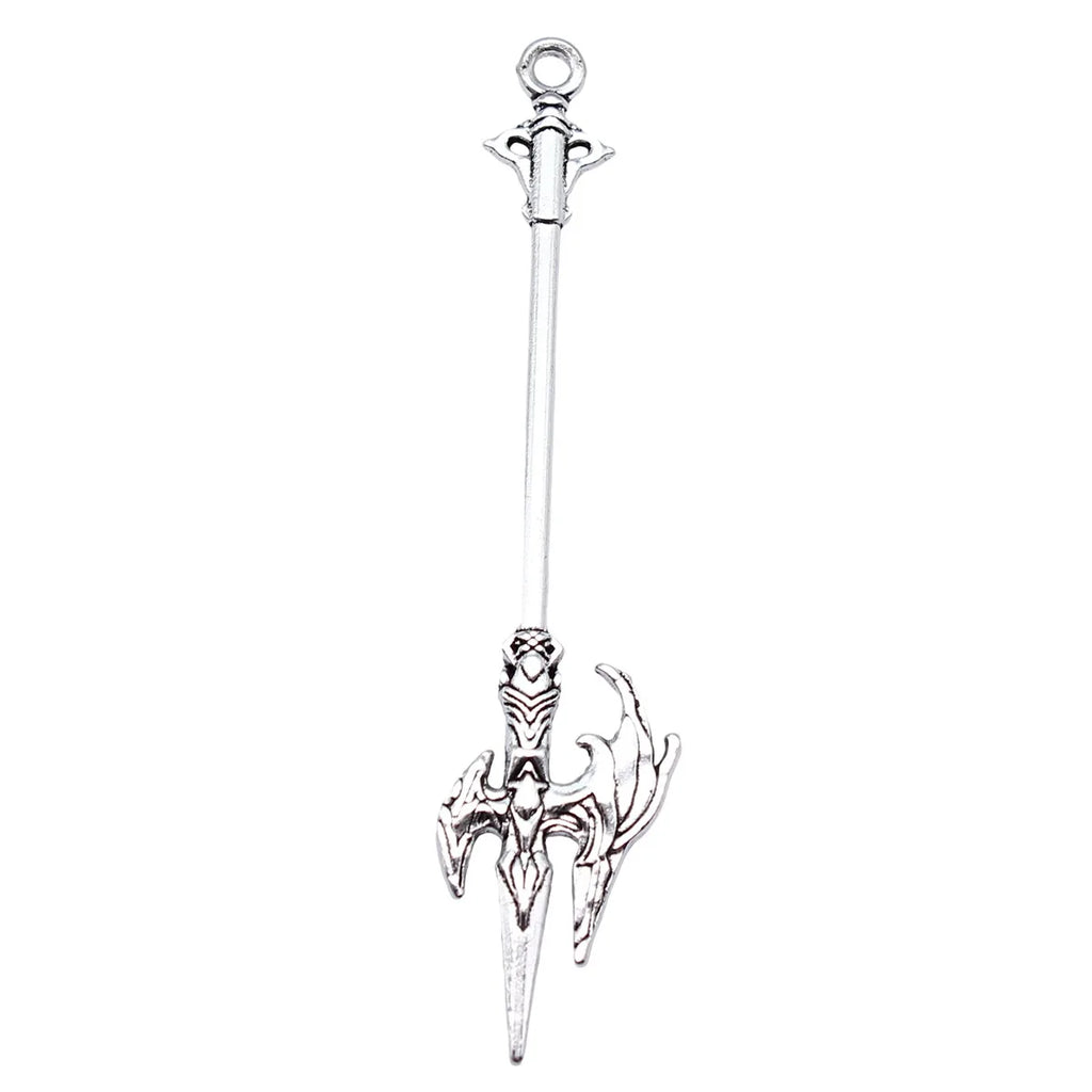 70mm 3.2g Antique Silver Tone Zinc Alloy Blade Spear Sword Halberd Charm Pendant for Cosplay DIY