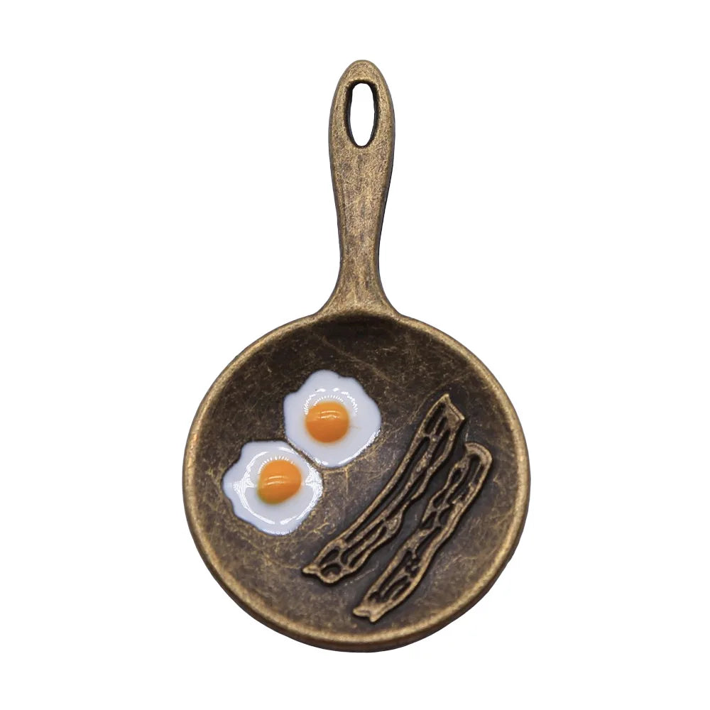 41x24mm 3.5g Antique Bronze Tone Zinc Alloy Fried Egg Charm Pendant for Food Theme Jewelry DIY