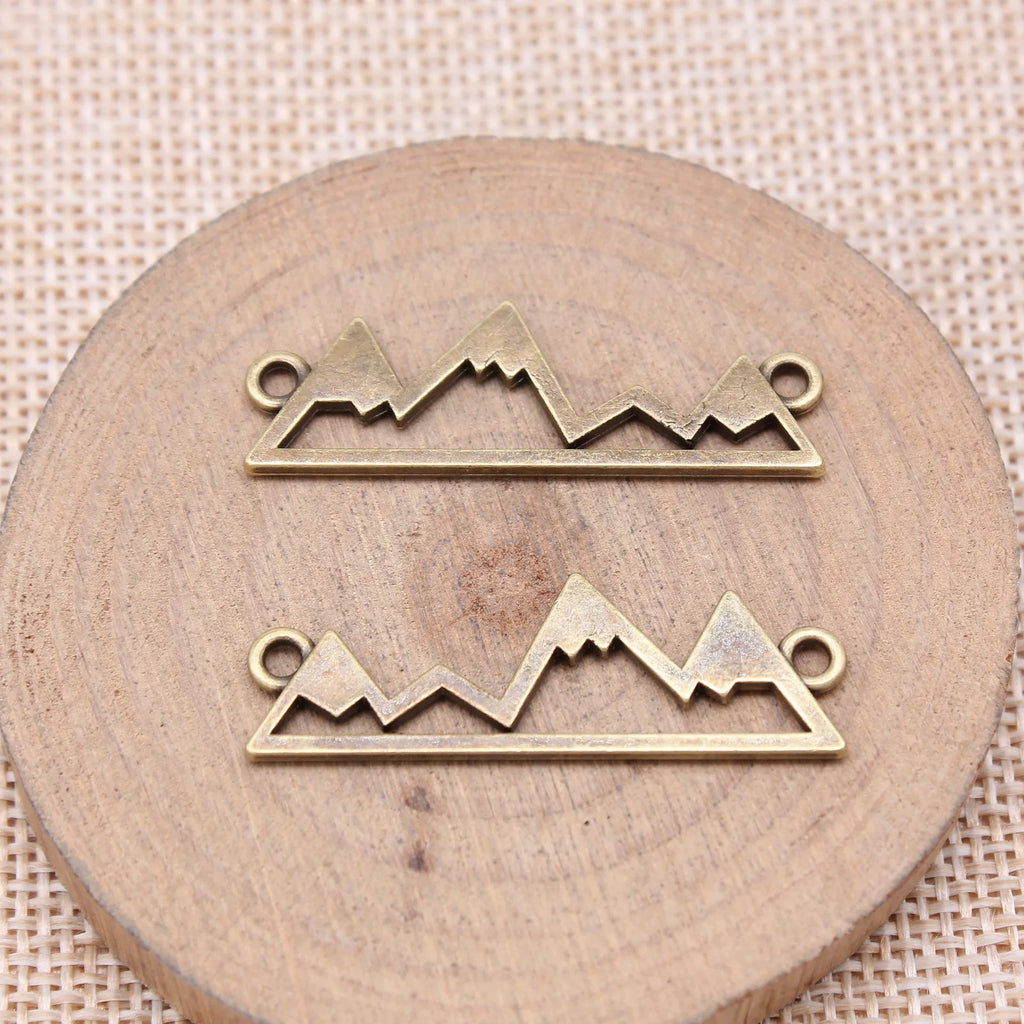38x12mm 2.07g Antique Bronze Zinc Alloy Snow Mountain Connector Charm for DIY Bracelet Making