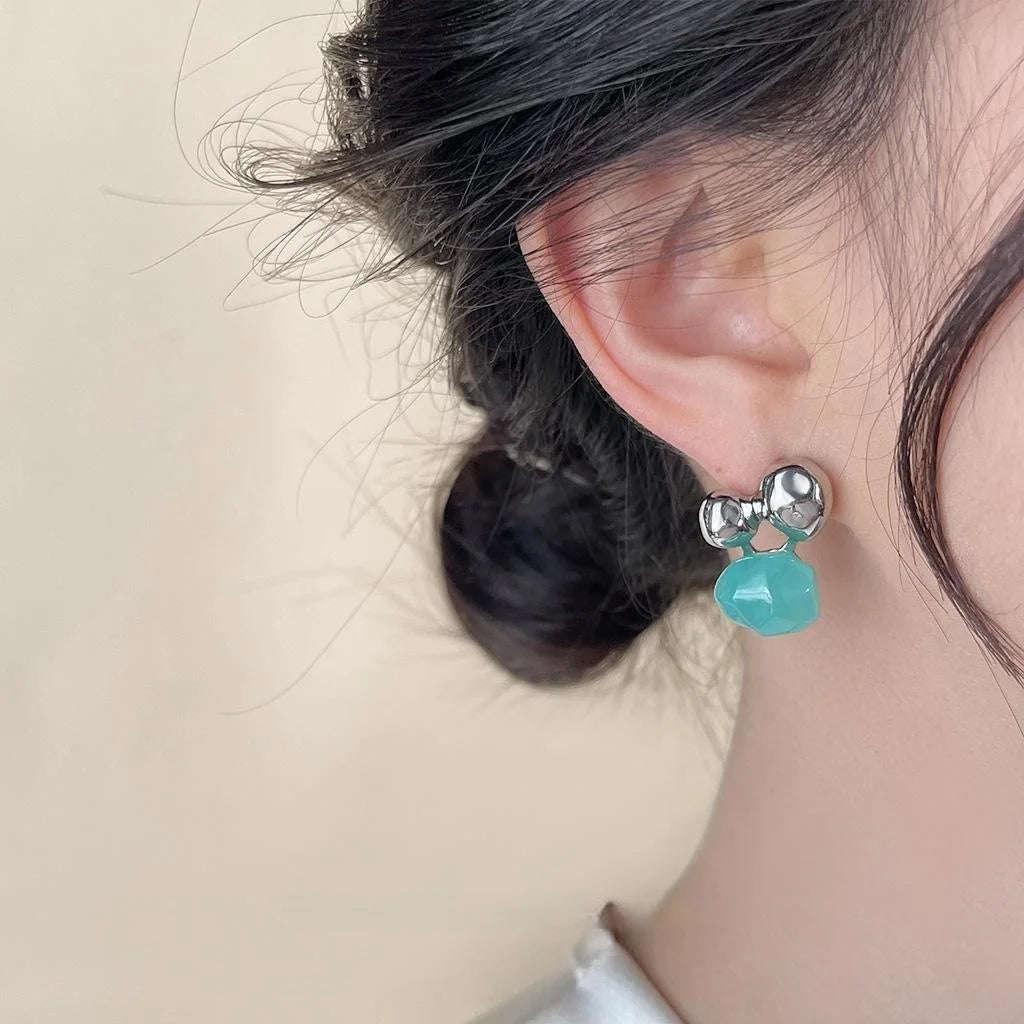 Lake Blue Irregular Copper Drop Earrings Minimalist Sweet Cool Geometric Summer Jewelry