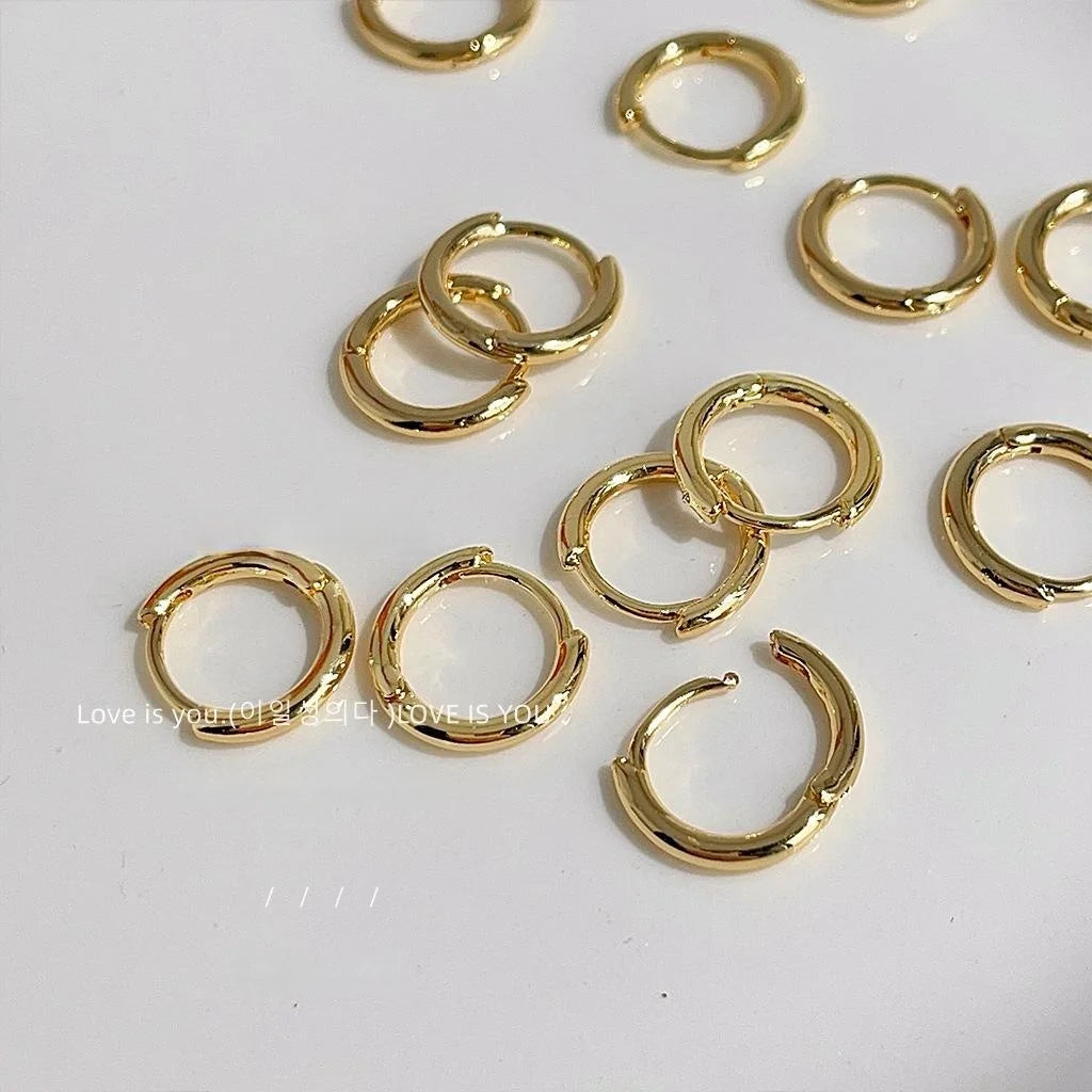 14K Gold Plated Copper Geometric Round Hoop Earrings Simple Elegant OL Style