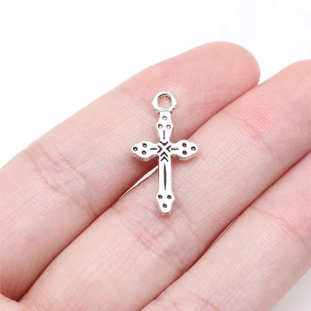 21x11mm 0.8g Antique Silver Zinc Alloy Cross Charm Pendant for DIY Jewelry Making