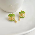 Original Green Apple Enamel Drop Earrings Eco-Friendly Copper Fresh Fruit Jewelry For Women