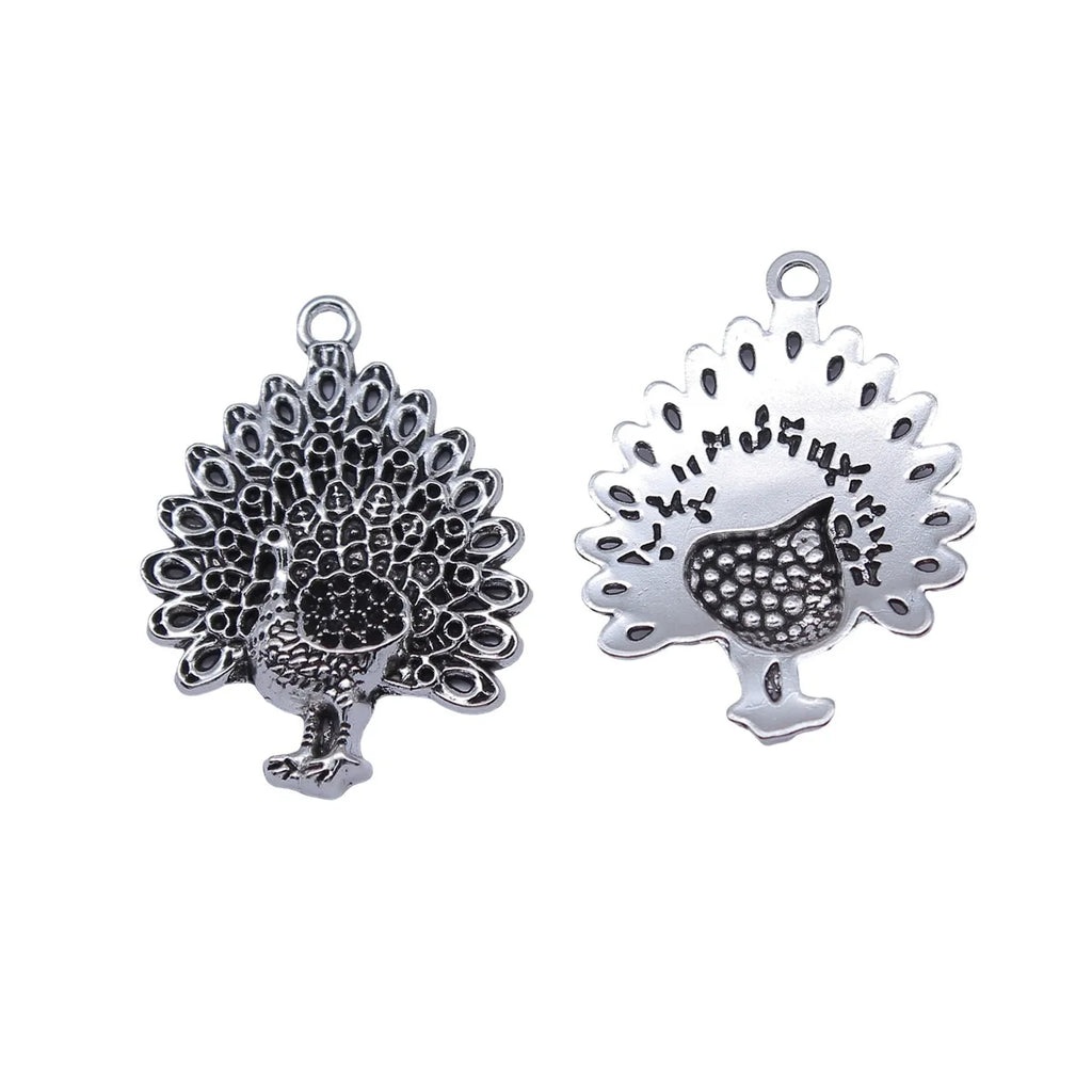 30x22mm 2.2g Antique Silver Zinc Alloy Peacock Charm Pendant with Rhinestone Holes for DIY Jewelry
