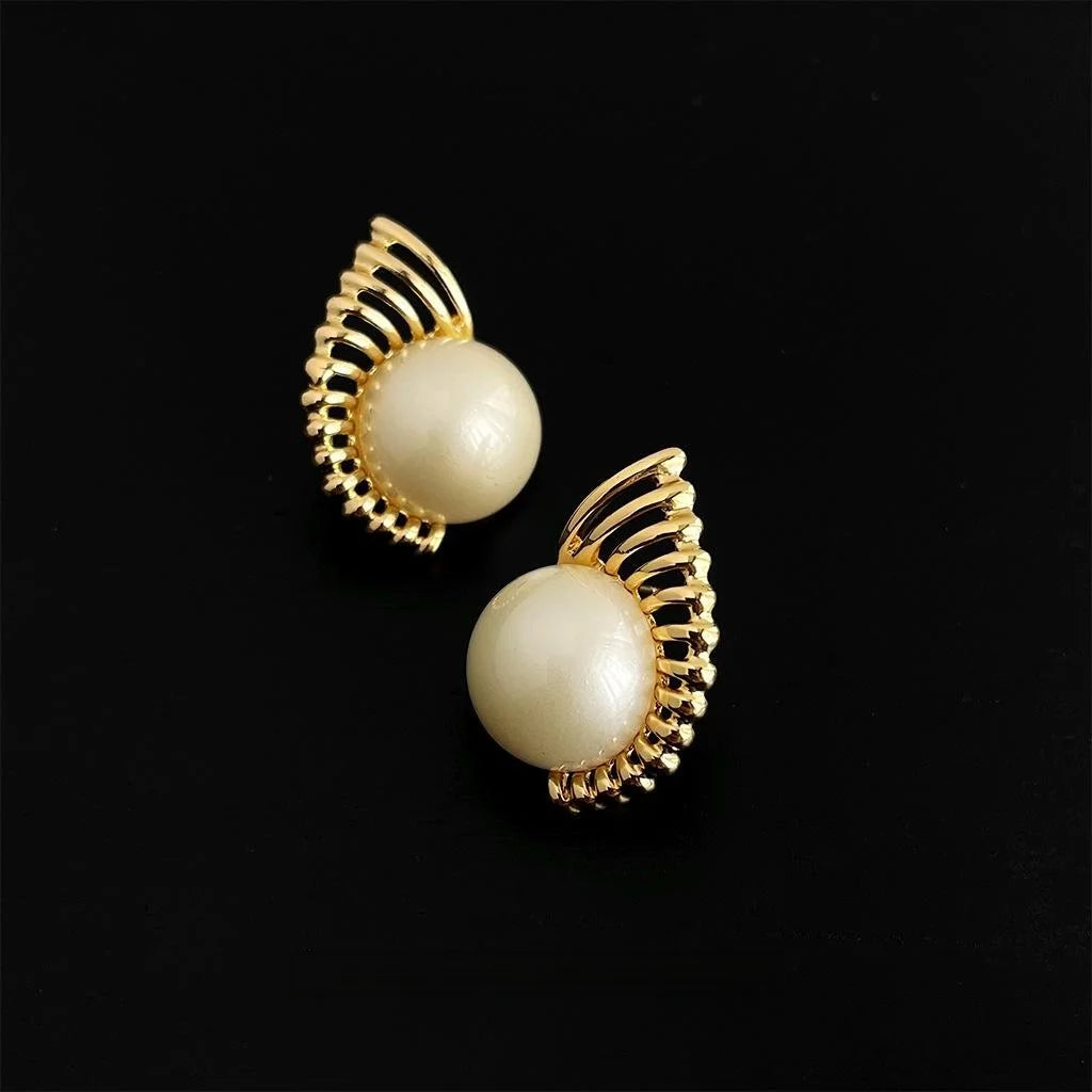 14K Gold Plated Copper Pearl Conch Geometric Hollow French Vintage Drop Earrings