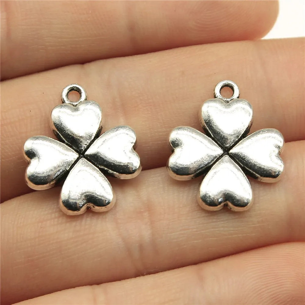 20x17mm 2.5g Antique Silver Zinc Alloy Four Leaf Clover Charm Pendant for DIY Jewelry Making