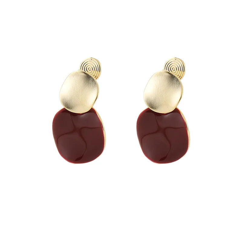 Vintage Contrast Red Enamel Round Disc Alloy Spiral Stud & Clip On No Piercing Drop Earrings
