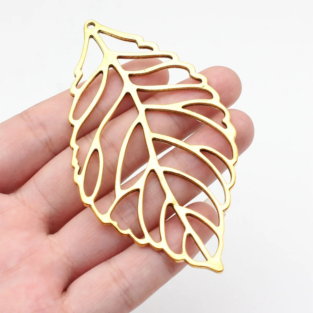 90x50mm 13g Multicolor Zinc Alloy Hollow Big Leaf Charm Pendant for Necklace DIY Jewelry Making
