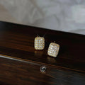 14K Gold Plated Copper Geometric Rectangle Micro Pave Zircon Stud Earrings Minimalist Luxury