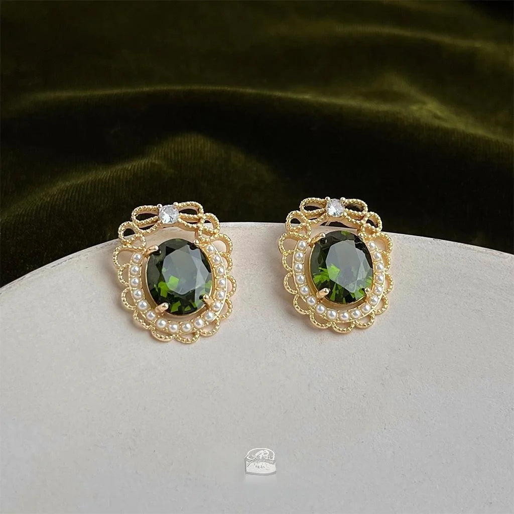 French Court Vintage Bow Stud Earrings Copper Micro Pave Zircon Hollow Lace Jewelry
