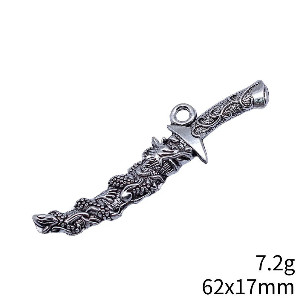 62x17mm 7.2g Antique Silver Finish Zinc Alloy Dragon Pattern Sword Charm Pendant for DIY Necklace