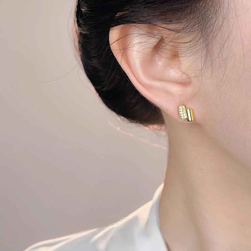 Minimalist Mini Capsule Zircon Stud Earrings Copper Geometric Jewelry