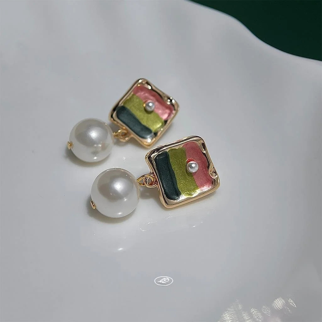Colorful Gradient Painted Copper Drop Earrings, Geometric Vacation Style