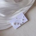 3 Piece Silver Plated Pin Resin Pearl Round Geometric Korean Japanese Stud Earrings
