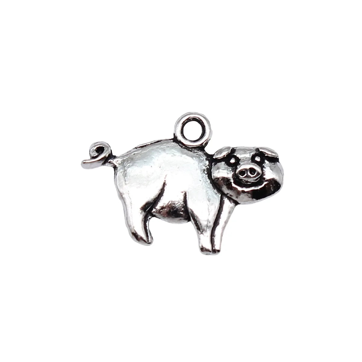 22x16mm 1.9g Antique Silver Tone Zinc Alloy Pig Charm Pendant for DIY Vintage Necklace Bracelet