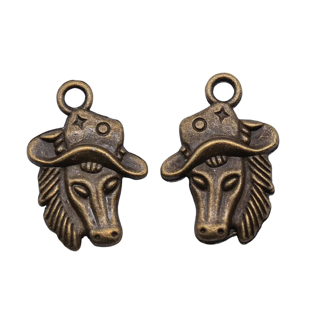 23x16mm 2.7g Zinc Alloy Cowboy Horse Head Double Sided Charm Pendant for DIY Necklace Bracelet Making