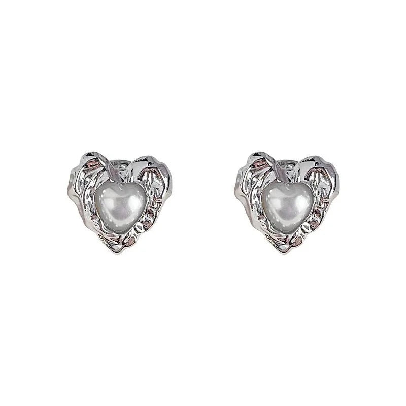 Minimalist Heart Synthetic Mabe Pearl Stud Earrings Copper Liquid Love Cool Style