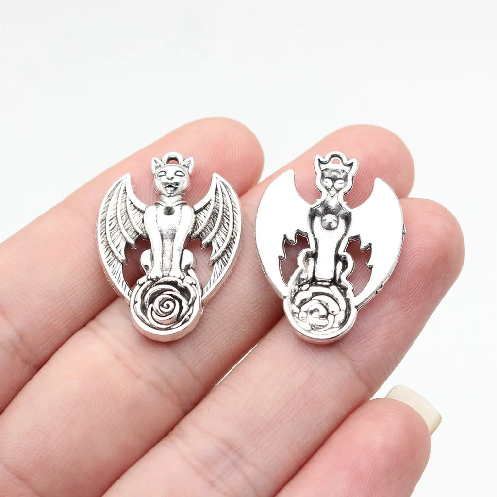 27x19mm 2.8g Multicolor Zinc Alloy Bat Demon Flower Charm Pendant for Gothic DIY Necklace Making