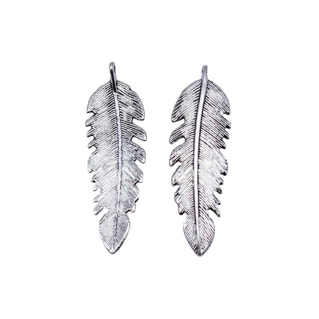 37x11mm 1.5g Antique Silver Zinc Alloy Feather Charm Pendant for DIY Necklace Jewelry Making