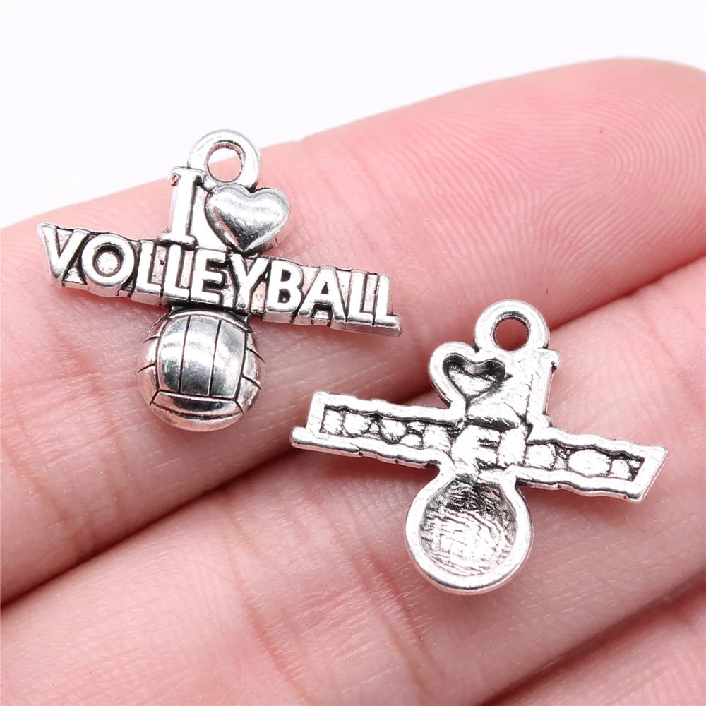 22x18mm 1.67g Multicolor Zinc Alloy I Love Volleyball Sports Charm Pendant for Bracelet Necklace Making