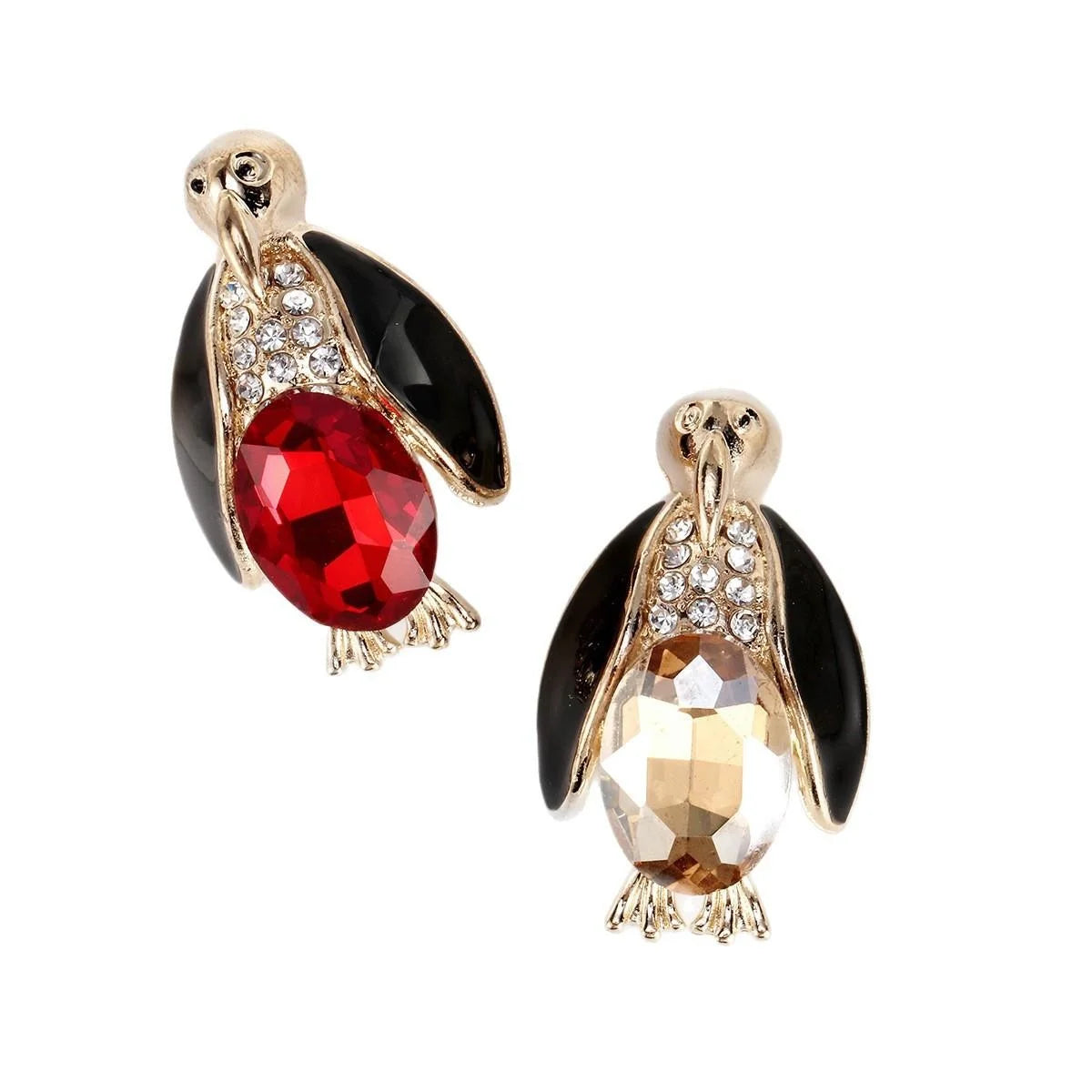Cute Penguin Alloy Brooch With Rhinestone Red Crystal And Black Enamel, Animal Lapel Pin Gift