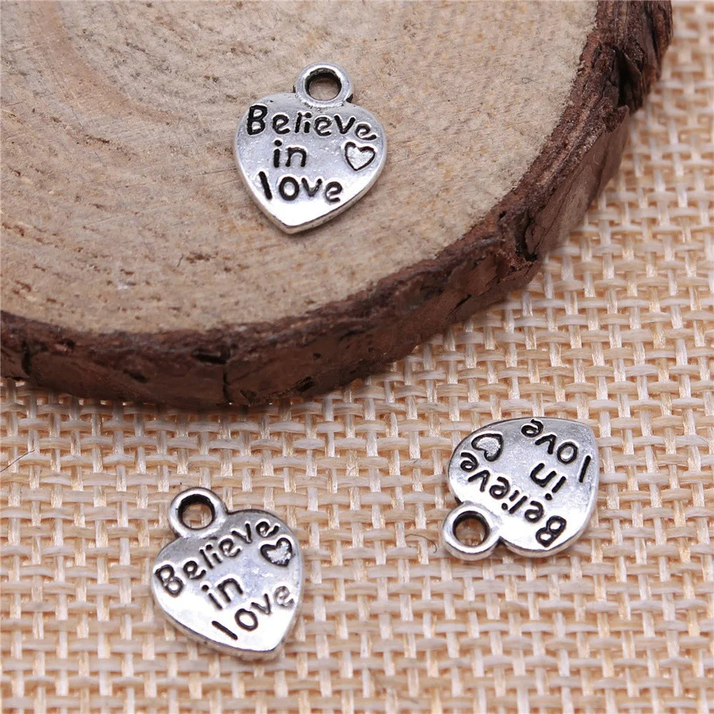 12x9mm 0.7g Zinc Alloy Believe in Love Heart Charm Pendant for DIY Bracelet Necklace Jewelry Making