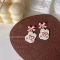 Cute Enamel Bunny Bow Stud Earrings Silver Plated Pin Alloy Sweet Fashion Ear Jewelry