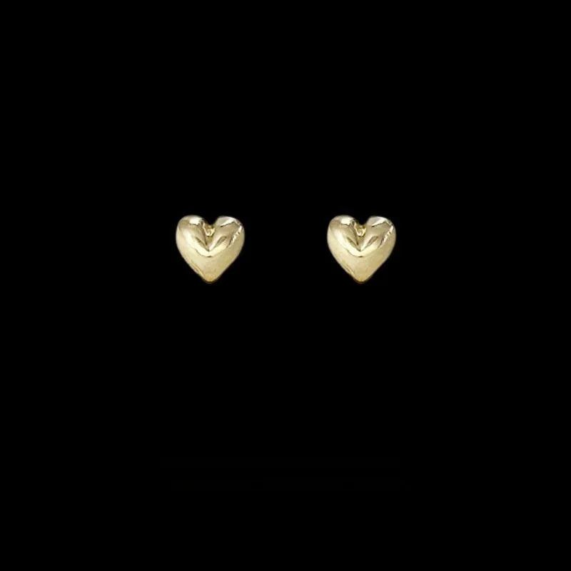 14K Gold Plated Copper Mini Smooth Heart Stud Earrings For Women Simple Korean Style