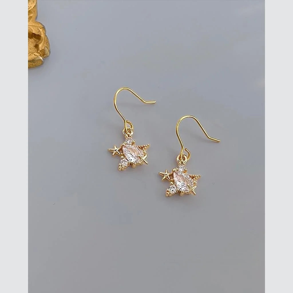 Mini Zircon Starfish Drop Earrings Copper Light Luxury Simple Daily Wear Jewelry