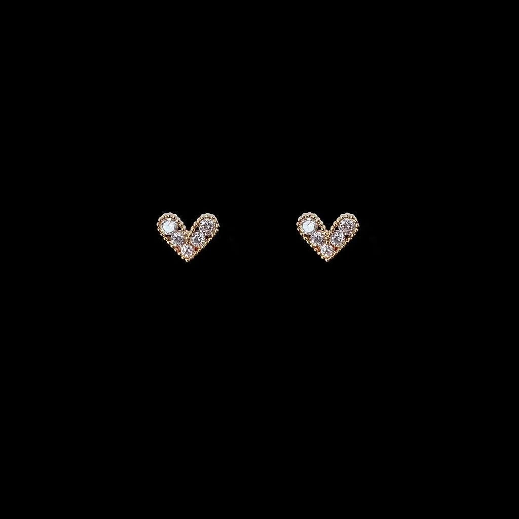 14K Gold Plated Mini Heart Zircon Micro Pave Stud Earrings Korean Style