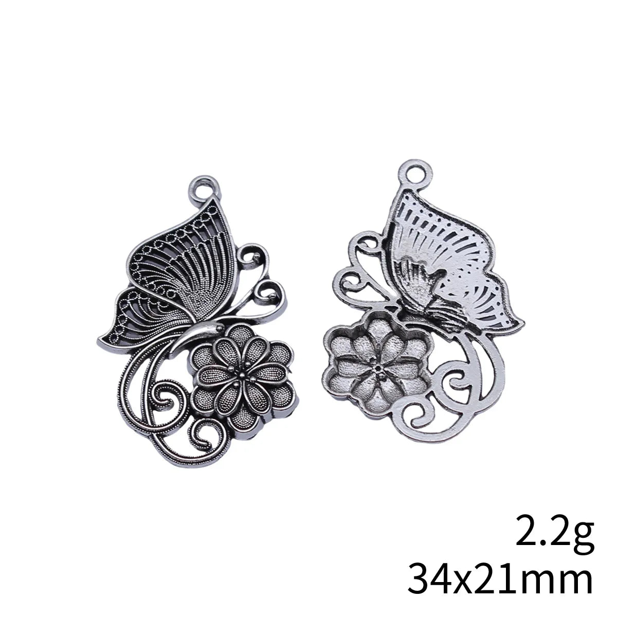 34x21mm 2.2g Antique Silver Zinc Alloy Chinese Style Butterfly Flower Charm Pendant for DIY Jewelry
