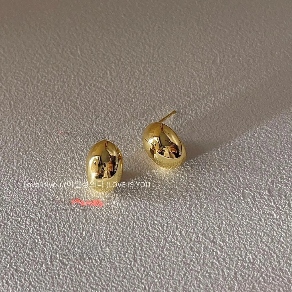 14K Gold Plated Copper Mini Oval Geometric Stud Earrings Minimalist Premium Jewelry