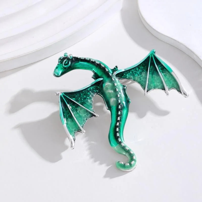 Cute Red Enamel Flying Dragon Brooch With Rhinestones, Alloy Pterosaur Lapel Pin For Suit Accessory